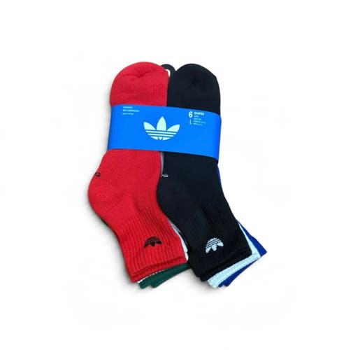 Adult Large Adidas originals Trefoil Cushioned Quarter Socks multicolor red green blue white yellow