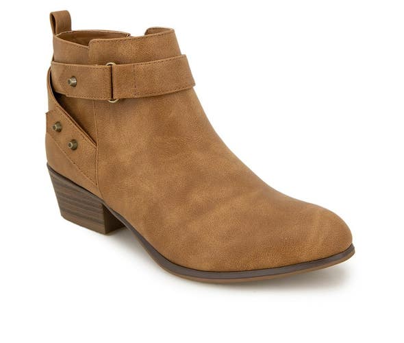 Unionbay Tilly Boots Womens 6 Cognac Faux Leather Crossover Ankle Booties ZAP346