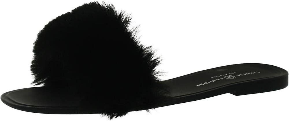 Chinese Laundry Women's Size US 7 Black Midnight Fur Flat Slide Sandals KHD713