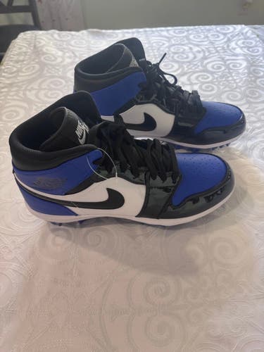 Nike Air Jordan 1 Mid TD Football Cleats Game Royal White Black Mens 11.5