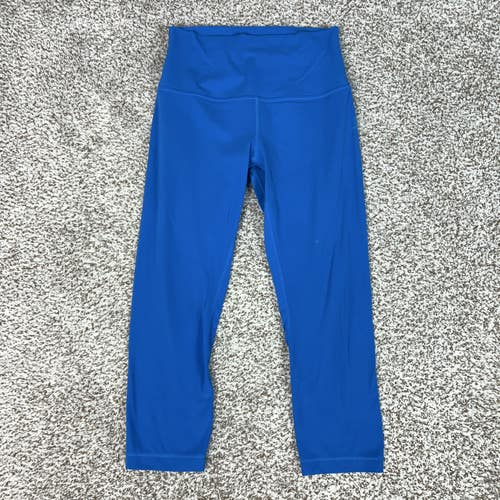 Lululemon Leggings Womens 6 Blue High Rise Cropped Yoga Gym Workout Running Logo