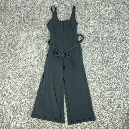 Lululemon Jumpsuit Womens 6 Gray Wide Leg Belted Ease of It All Yoga Lounge Logo