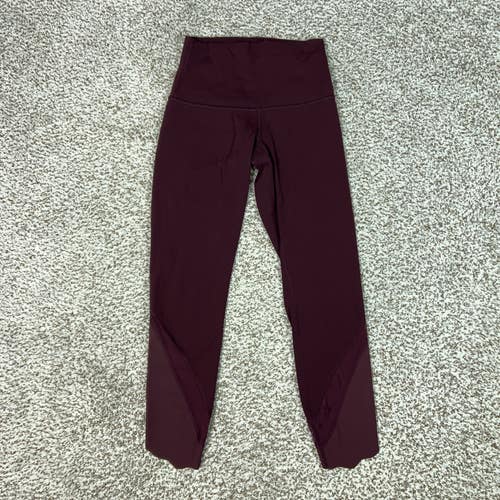 Lululemon Leggings Womens Extra Small Burgundy High Rise Mesh Panel Yoga Gym Run