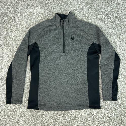 Spyder Pullover Mens Large Gray Black 1/4 Zip Fleece Ski Core Sweater Hiking Top