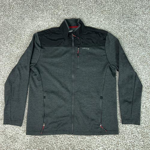 Orvis Jacket Mens Large Gray Black Full Zip Fleece Lined Coat Top Hiking Outdoor