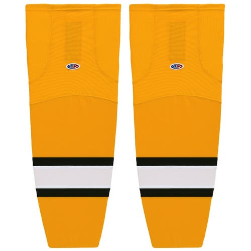 Athletic Knit HS2100-329 Gold/White/Black Mesh Ice Hockey Socks - Intermediate 25"