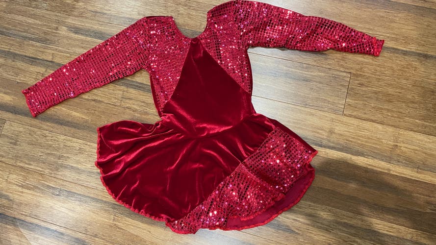 Red Velvet & Sequined Size 8-10 Girls (Used) Skating Dress