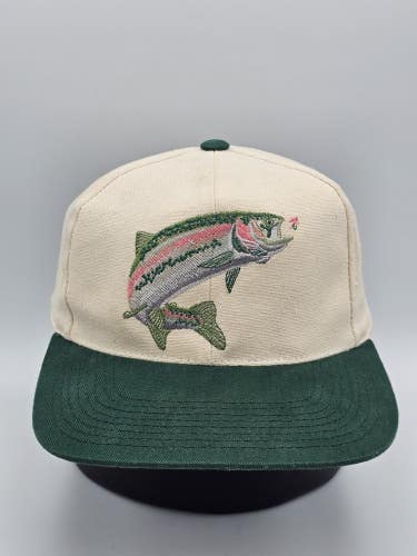 Vintage Rainbow Trout Embroidered Fishing Nature Hat Cap Vtg Strapback