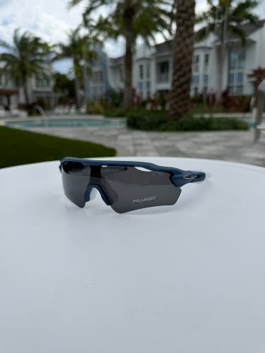 Sunglasses - Sport Style Polarized Sunglasses Matte Navy Blue Frame, White rubber, black lenses.