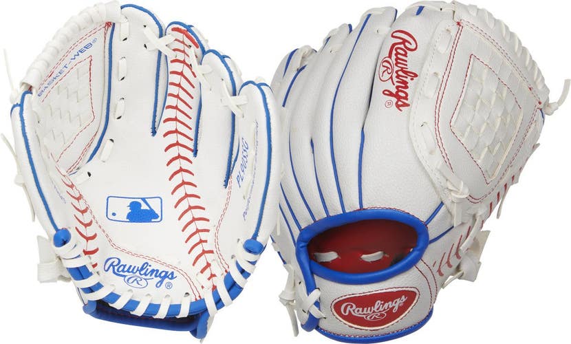 New Rawlings Players Series 9" RHT Youth T-Ball Glove White/Royal/Red 11735-RAWPL90SSGR