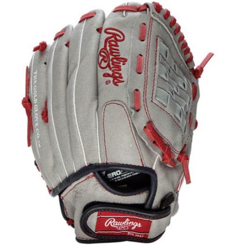 New Rawlings Sure Catch 11" Youth Baseball Glove Right Hand Throw (RHT) Grey/Red 11735-RAWSC110MTR