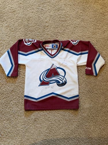 Vintage CCM Colorado Avalanche Youth Jersey – Adam Foote #52 & Karlis Skrastins #3 Signed