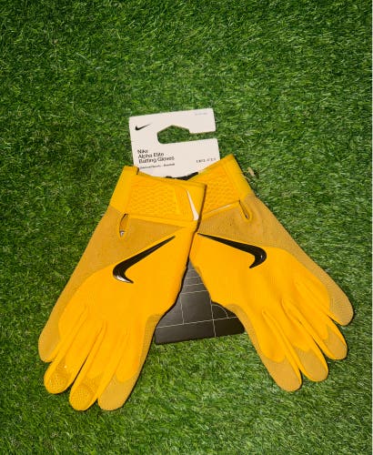 Nike Alpha Elite Batting Gloves Size Adult XL Yellow Dri-Fit Sheepskin Leather