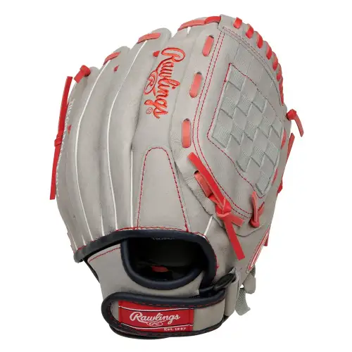 New Rawlings Sure Catch 11" Youth Baseball Glove Left Hand Throw (LHT) Grey/Red 11735-RAWSC110MTFR