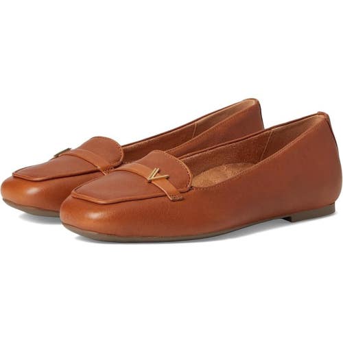 Vionic Hayes Flats Women's 6.5 Brown Leather Square Toe Loafer Shoes RHS10042