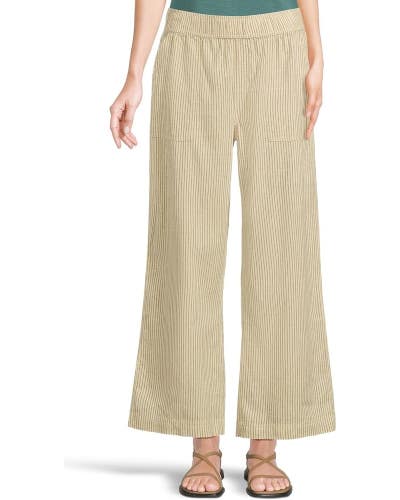 Toad&Co Taj Hemp Pants Women's M Barley Railroad Stripe Stretch Wide Leg GBO4803