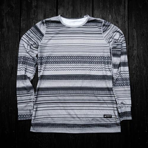 Burton Mens XL Grey Aztec Striped Base Layer Thermal Long Sleeve Top Snowcore