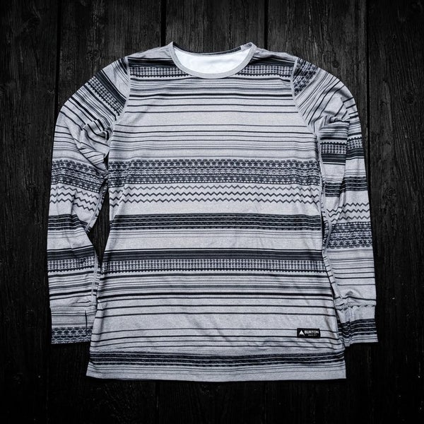 Burton Mens XL Grey Aztec Striped Base Layer Thermal Long Sleeve Top Snowcore