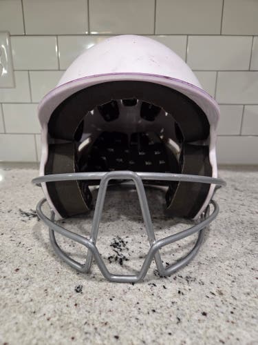 Victus White Batting Helmet with Removable Facemask Cage
