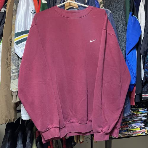 Nike Vintage Crewneck Sweatshirt Maroon Embroidered Swoosh Logo Y2K Mens Size XL