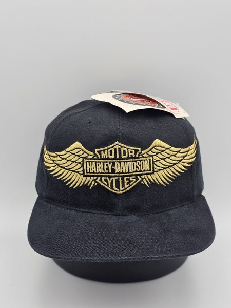 NEW Vintage Harley Davidson American Needle Black Gold Wings Logo Hat Snapback