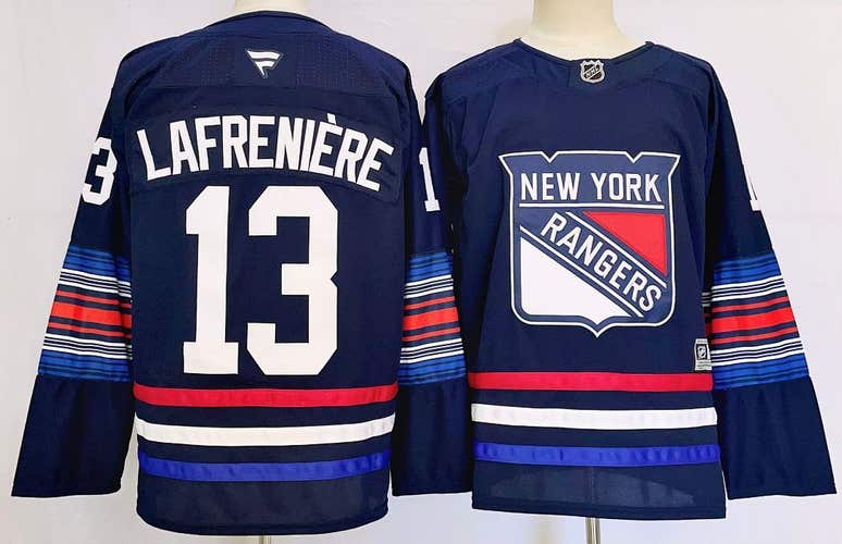 Men's New York Rangers Lafreniere #13 Stitched Navy Jersey Ice Hockey Jersey size 50