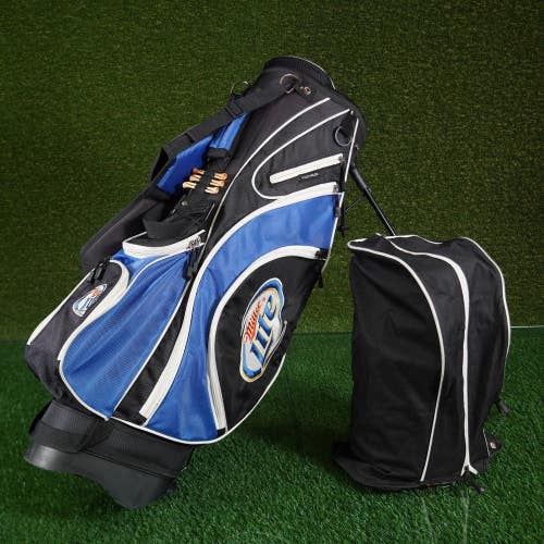 Miller Lite Stand Golf Bag Beer Blue,Black 7-Way Divider Double Strap, Rain Hood