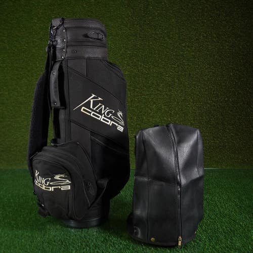 Vintage King Cobra Compact Staff / Cart Golf Bag Black/Gold 9 Top 6 Way, Hood!