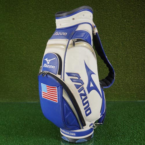 Used Mizuno Tour Staff Golf Bag Blue / White 8.5 Top 5 Way ~ USA Embroidery