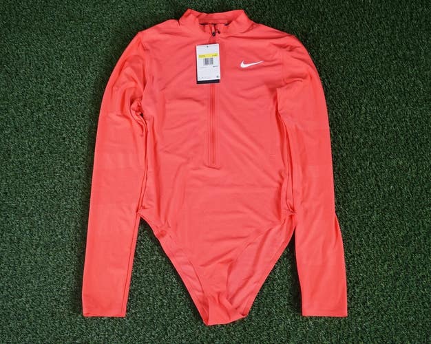 WOMEN'S SMALL TALL NIKE DRI-FIT ADV 1/2 ZIP BODYSUIT GOLF TOP EMBER GLOW, NWT