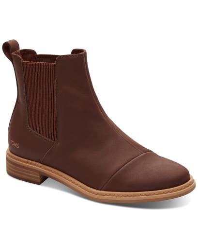 Toms Charlie Chelsea Bootie Women's 6 Chestnut Leather Pull-On Round Toe HTAT487
