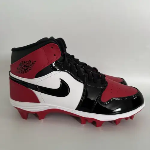 Jordan 1 Mid TD Bred Toe Football Cleats 10 Red Black FJ6805-601 New