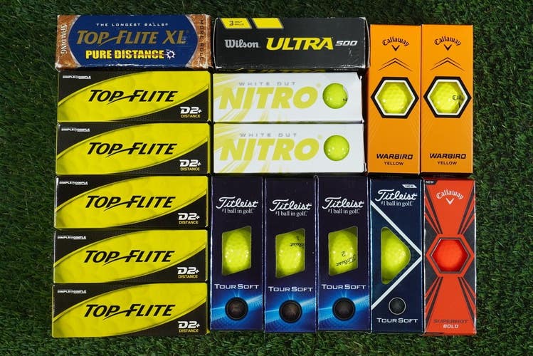 LOT OF 4 DOZEN 48 GOLF BALLS, CALLAWAY, TITLEIST ++ YELLOW / RED NEW IN SLEVES!