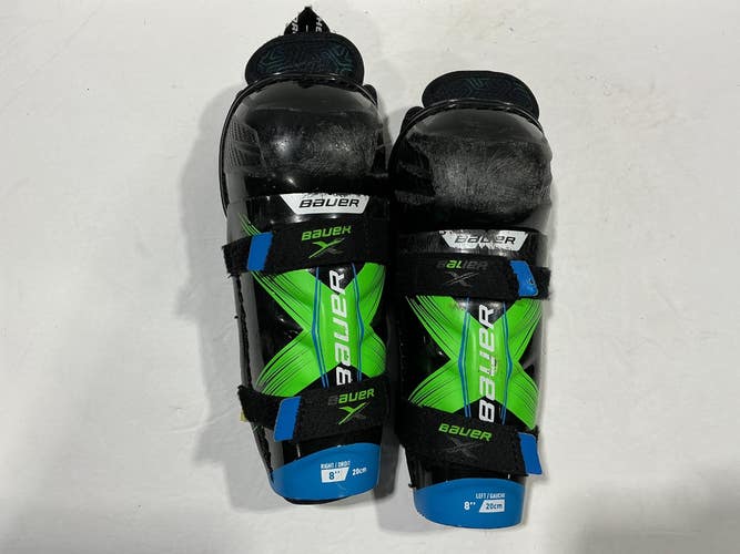Used Bauer S24 Youth Shin Guards Black And Green 8" 11876-S000012615