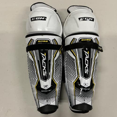 Used CCM TACKS 5092 Junior Shin Guards White/Black/Yellow 12" 11876-S000010315