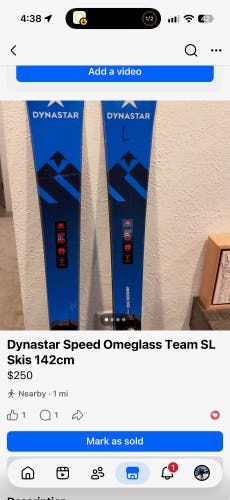 Dynastar Omeglass Team SL 142 cm Racing Skis With Bindings Max Din 11 (Used)