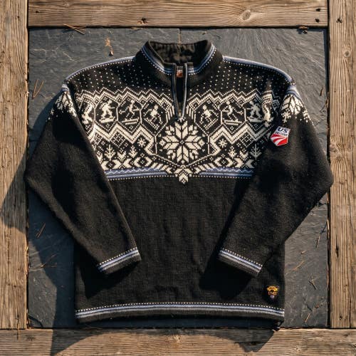 Dale of Norway Mens XL Black Pure Wool US Ski Team 1/4 Zip Sweater Snowcore