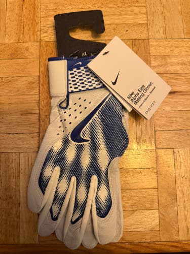 XL Adult Nike Alpha Elite Batting Gloves (New) white / royal blue
