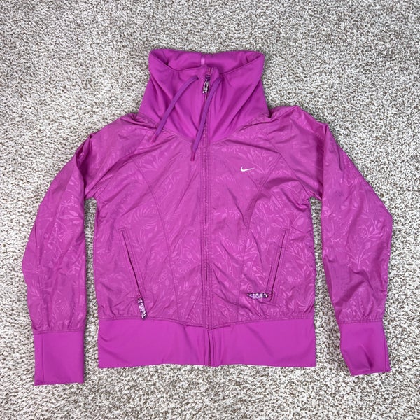 Nike Jacket Womens Medium Pink Full Zip Funnel Neck Floral Lined Running Gym