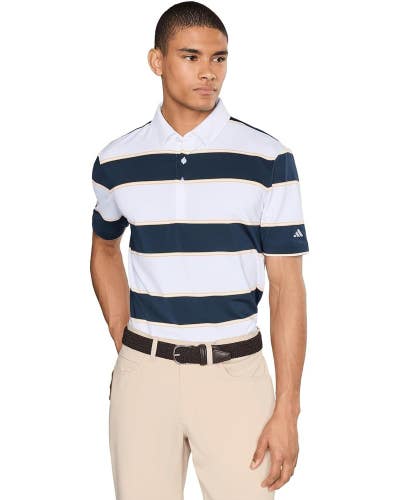 Adidas Ultimate365 Polo Shirt Mens Large White Jumbo Stripe Short Sleeve GBO4919