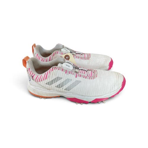Used Adidas Womens BOA Spiked Golf Shoes White/Pink Senior 5.5 11735-S000371507