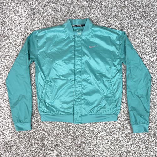 Nike Jacket Womens Small Teal Swoosh Run Bomber Snap Running Lightweight Gym