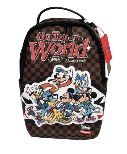 Sprayground Backpack Unisex Brown Mickey Mouse Graphic Shoulder Strap Bag SPR275