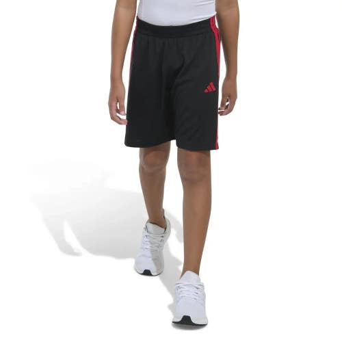 Adidas Essentials Shorts Boys Large Black 3-Stripe Elastic Waist Active BUU617