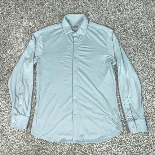 Mizzen Main Shirt Mens Medium Blue Check Trim Fit Dress Button Up Stretch Office